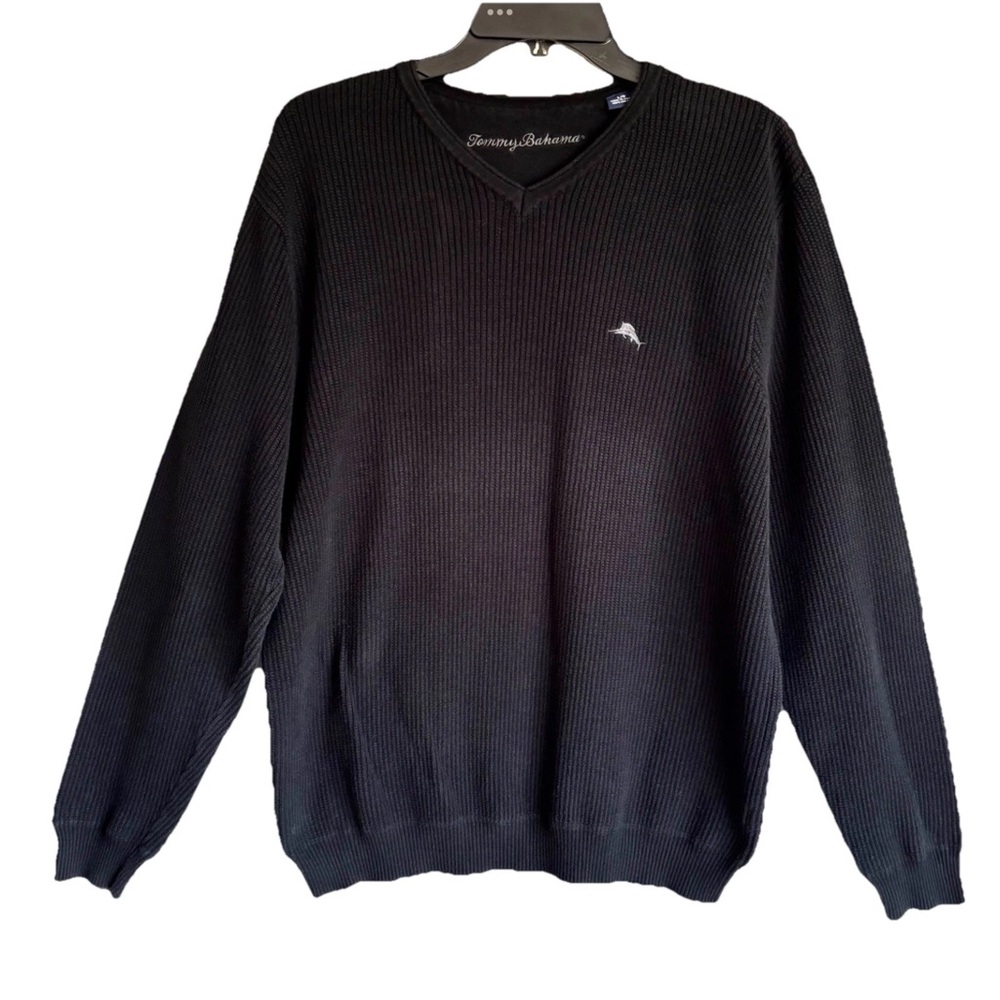 Tommy Bahama Men's Black Ribbed V-Neck Sweater Shirt Sz L
